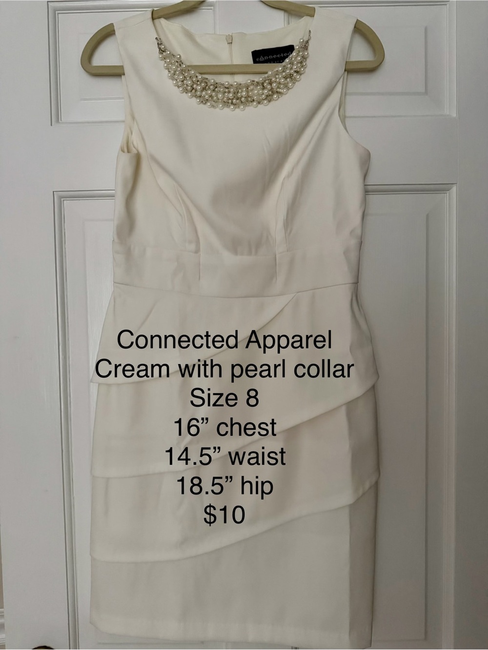 Connected Apparel Cream Pearl-Embellished Tiered Sheath Dress